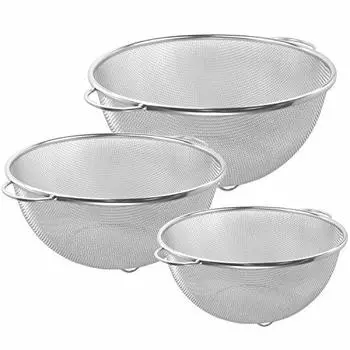 Nagao Tsubamesanjo Colander Set, 7.5 inches (19 cm), 8.7 inches (22 cm), 9.8 inches (25 cm), 18-8 Stainless Steel, Made in Japan