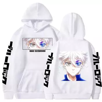 Наги Сейширо Принт Капюшон Аниме BLUE LOCK Толстовка Мужская Женская Одежда Оверсайз Повседневная Уличная Одежда Харадзюку Унисекс Толстовка XS чёрный