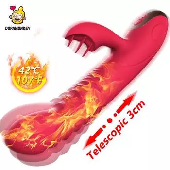 Нагревательный фаллоимитатор-кролик, вибратор, 10 режимов, массажер для точки G, влагалище, женская мастурбация, AV-стик, язык, клитор, вибраторы, секс-игрушки, телескопические Type A