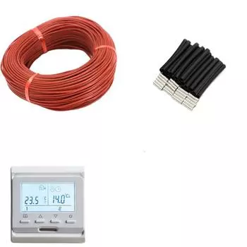 Нагревательный кабель и термостат, 100 м, 12 К, теплый пол, 33 Ом/м, с программируемым контролем температуры suits красный