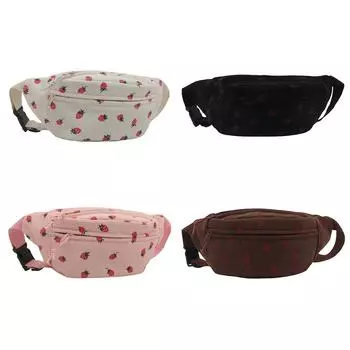 Нагрудная сумка для женщин с клубничным принтом, сумка через плечо, вельветовая милая сумка на плечо, регулируемый ремень для спортивных путешествий чёрный