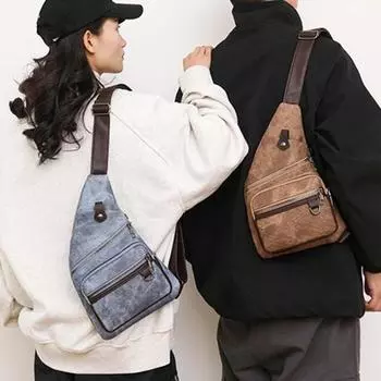 Нагрудная сумка из искусственной кожи с регулируемым ремнем, унисекс, сумка на плечо, противоугонная сумка в стиле ретро, дорожная сумка с несколькими карманами, боковой рюкзак через плечо на слинге коричневый