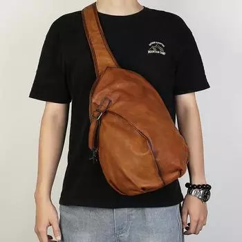 Нагрудная сумка из натуральной кожи для мужчин и женщин, винтажные сумки через плечо ручной работы, высококачественная сумка через плечо 35cm*20cm*15cm коричневый