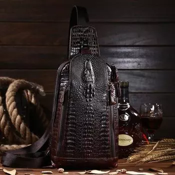 Нагрудная сумка из натуральной кожи с крокодиловым узором, мужская сумка из масляной восковой кожи, повседневная и модная сумка через плечо