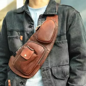 Нагрудная сумка из натуральной кожи в стиле ретро, повседневная сумка через плечо из натуральной коровьей кожи, спортивная нагрудная сумка