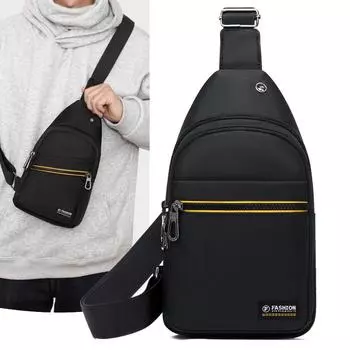 Нагрудная сумка, модная новая однотонная мужская нагрудная сумка, уличная повседневная модная сумка через плечо на одно плечо 7228 чёрный
