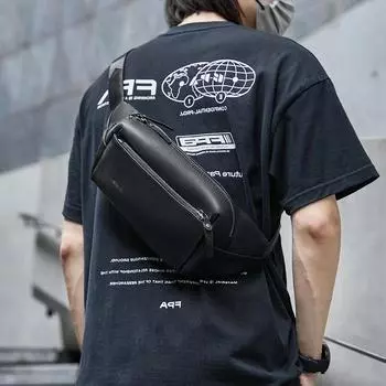 Нагрудная сумка мужская сумка через плечо модный спортивный маленький рюкзак кожаный головной слой коровья кожа одно плечо косой рюкзак One Size чёрный