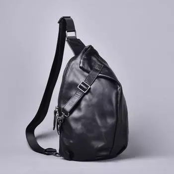 Нагрудная сумка ручной работы из натуральной кожи с верхним слоем из коровьей кожи, высококлассная вместительная сумка через плечо чёрный