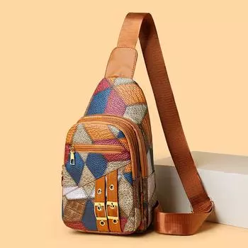 Нагрудная сумка с цветными блоками, женская сумка через плечо, сумка через плечо, сумка для мобильного телефона, сумка с несколькими карманами B светло-коричневого