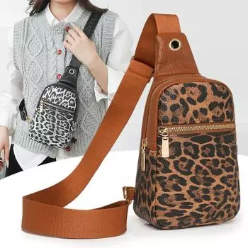 Нагрудная сумка с леопардовым принтом, женская сумка через плечо, контрастная по цвету сумка для мобильного телефона на плечо, маленькая сумка коричневый