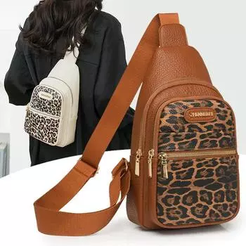 Нагрудная сумка с леопардовым принтом, женская сумка через плечо с вышивкой чёрный