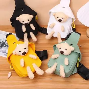 Нагрудная сумка с милым медведем для девочек, диагональная сумка, маленькая японская повседневная сумка-мессенджер, сумка для телефона, сумки через плечо, сумки с отверстием для наушников чёрный