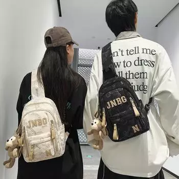 Нагрудная сумка с принтом медведя, женская сумка на плечо, мужская сумка большой вместимости для велоспорта и кросс-боди чёрный