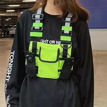 Нагрудная сумка с регулируемым ремешком, светоотражающая, унисекс, многофункциональная, волшебная наклейка, жилетная сумка для зелёный