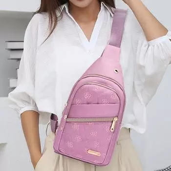 Нагрудная сумка на ремне с отверстием для наушников, водонепроницаемая ткань Оксфорд с вышивкой, регулируемая сумка через плечо с цветком, для путешествий на одно плечо синий