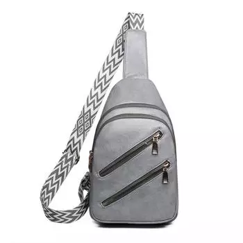 Нагрудная сумка женская из мягкой кожи, наплечная сумка, сумка через плечо с двойной молнией серый