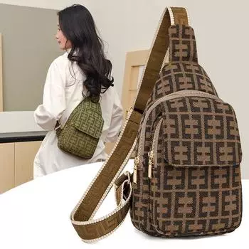 Нагрудная сумка женская нейлоновая сумка через плечо многослойная большая вместительная сумка через плечо зелёный