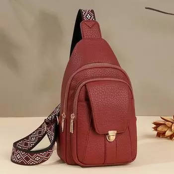 Нагрудная сумка женская ПУ большая вместительная сумка через плечо хаки