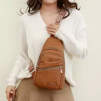 Нагрудная сумка, женская тканая сумка из искусственной кожи из мягкой кожи, сумка через плечо, дорожная сумка чёрный