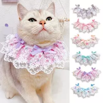 Нагрудник для кошек, мягкий, удобный, изысканный, привлекательный, с бантом, с цветочным принтом, кружевной шарф на шею для собак, кошек, повседневное словосочетание L серый