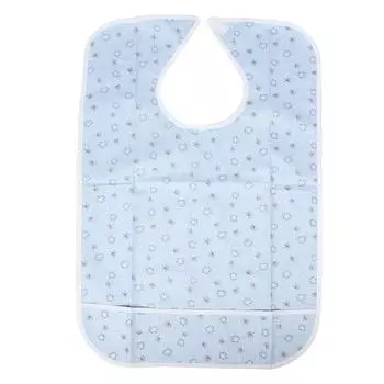 Нагрудник для взрослых из хлопка, синий цветочный узор, на липучке, улавливатель крошек, для взрослых, нагрудник для сбора еды 17.7in Wide and 25.6in Long