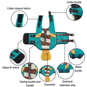 Нагрудник Купальник Одежда для собак Спасательный жилет Светоотражающая полоса Плавучесть Маленькая собака Толстовка Водонепроницаемый Товары для животных Товары S