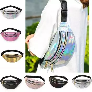 Нагрудные сумки из искусственной кожи с геометрическим рисунком для девочек и мальчиков, водонепроницаемые лазерные водонепроницаемые спортивные поясные сумки, карманные сумки через плечо 29*7*13cm чёрный
