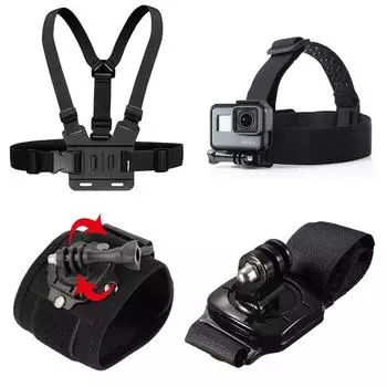 Нагрудный, плечевой, запястный и головной ремни для спортивной камеры GoPro Hero98 — в комплект входят оголовье и нарукавная повязка. Small wrist strap