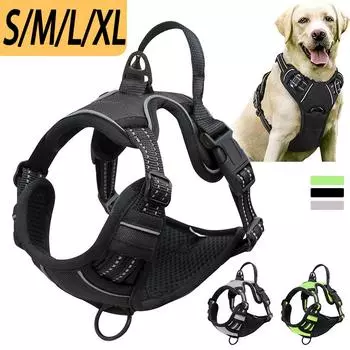 Нагрудный ремень для домашних животных, большой жилет для собак, дышащая светоотражающая шлейка для собак, взрывозащищенный с поводком S чёрный