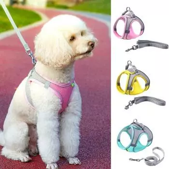 Нагрудный ремень для домашних животных, дышащие, предотвращающие разрыв, светоотражающие ремни для прогулок, тяговые ремни для собак M розовый