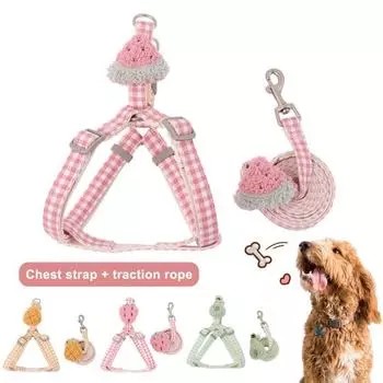Нагрудный ремень для домашних животных, фруктовая серия, противопобег, дышащая шлейка для домашних животных, комплект тяговой веревки, товары для домашних животных S светло-розовый
