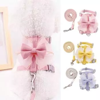 Нагрудный ремень для домашних животных с бантом на спине, кружевной съемный, высокая эластичность, регулируемый, не теряется, не ломается S розовый