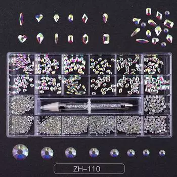 Nail Art 21 Grid Rhinestone Box Nail Art Diamond Flat Bottom Special-Shaped Diamond Nail Rhinestone Nail Art Jewelry Set ZH110
