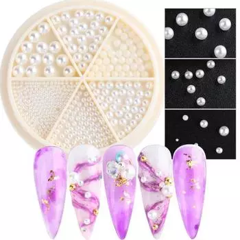 Nail Art Beads Flat Back Easy to Stick Round Nail Imitation Pearl Ornaments Semicircle*