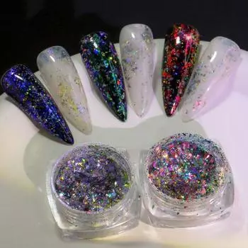 Nail Art Блестки Многоцелевой Маникюр Голографическое украшение для ногтей 3D Ногти Сияющие хлопья Радужные хлопья Русалки Блестящая наклейка