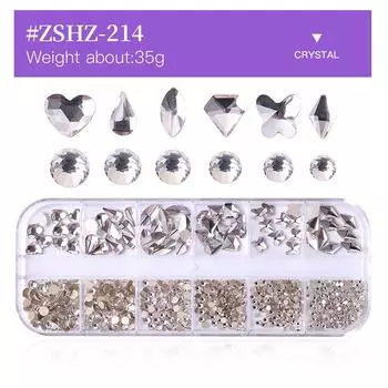 Nail Art Jewelry 12-Grid Boxed Glass Rhinestone Nail Art Diamond Special-Shaped Diamond Nail Art Jewelry Mixed
