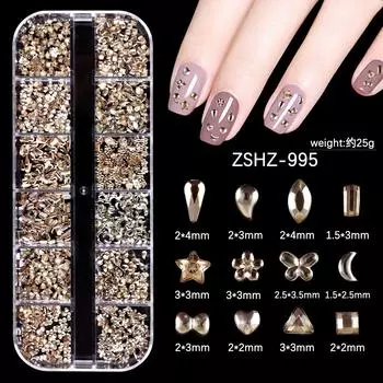 Nail Art Jewelry 12 Grid Silver Mini Special-Shaped Diamond Acrylic Star Love Water Drop Bow Mixed Flat Bottom Diamond