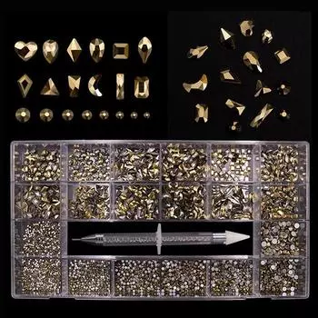 Nail Art Jewelry 21 Grid Boxed Rhinestone Nail Art Diamond Flat Bottom Special-Shaped Diamond Nail Art Diamond Jewelry Mixed
