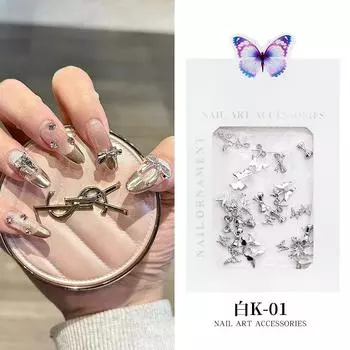 Nail Art Jewelry Mixed Metal Bow Nail Art Jewelry Gold And Silver Nail Decoration Alloy Three-Dimensional Diy Jewelry