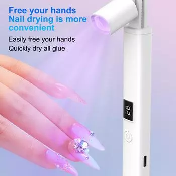 Основание лампы для дизайна ногтей можно использовать как держатель для мобильного телефона. Аккумулятор 180 мАч. Головка светодиодного дисплея с регулировкой времени 45S60S. белый