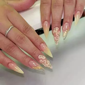 Nail Art Patch Теплый желтый Smudge Искусственный ноготь Съемный ноготь Цветок Ношение ногтей Дизайн ногтей Алмаз 24 шт.