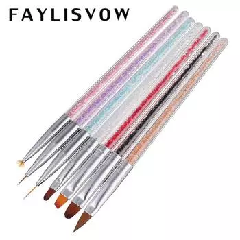 Nail Art Rhinestone Ручка Акриловые кисти Линия Цветочная живопись Удлинительная ручка Маникюрные инструменты чёрный