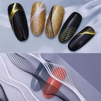 Nail Art Sticker Sling Adhesive 3D Golden Metal Stickers Decal Fashion Nail Art Advanced Sense DIY Three-dimensional Stickering чёрный