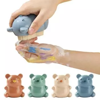 Nail Brush Cartoon Bear Shaped Handle Grip Nail Cleaning Brush Kids Adults Soft Bristles Massage Brush синий