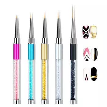 Nail Brush Extra Fine with Cap Set of 5 Liner Brush Gel Brush Liner 6mm 7mm 9mm 1cm Nail Brush Rhinestone Nail Art Pen Art Brush 2.1cm