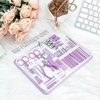 Nail Clipper Set Purple 30pcs Set Manicure Set Anti Splash Fingernail Cutter Stainless Steel Nail Scissor Cuticle Tools