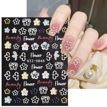 Nail Decal Creative Shape Waterproof PET 3D Simple Love Heart Flower Nail Embossed Sticker Nail Supplies Heart