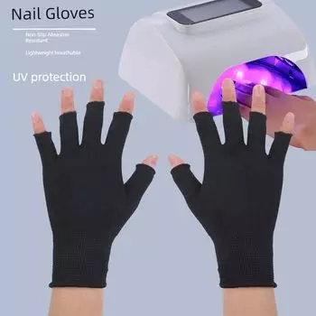 Nail Gloves Exposed Five Finger Black Sun Protection UV Protection Nail Shop Tools Touch Screen Work Repair Work Summer Leakage five and a half fingers black 8 One size