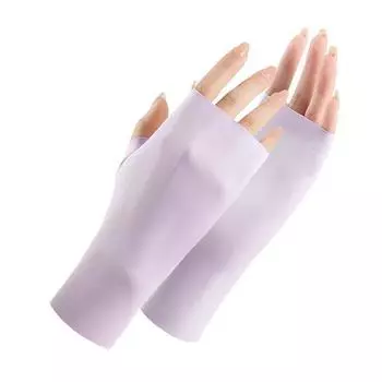 Nail Gloves Ice Silk UV-Proof Anti-Baking Black Heating Lamp Special Summer Women s Thin Half Finger Gloves for Nail Making Nail Art [even] UV-purple One size