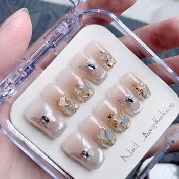 Nail Handmade Patch Cat Eye Butterfly Elf Nude Color Love Heart Gentle White XS